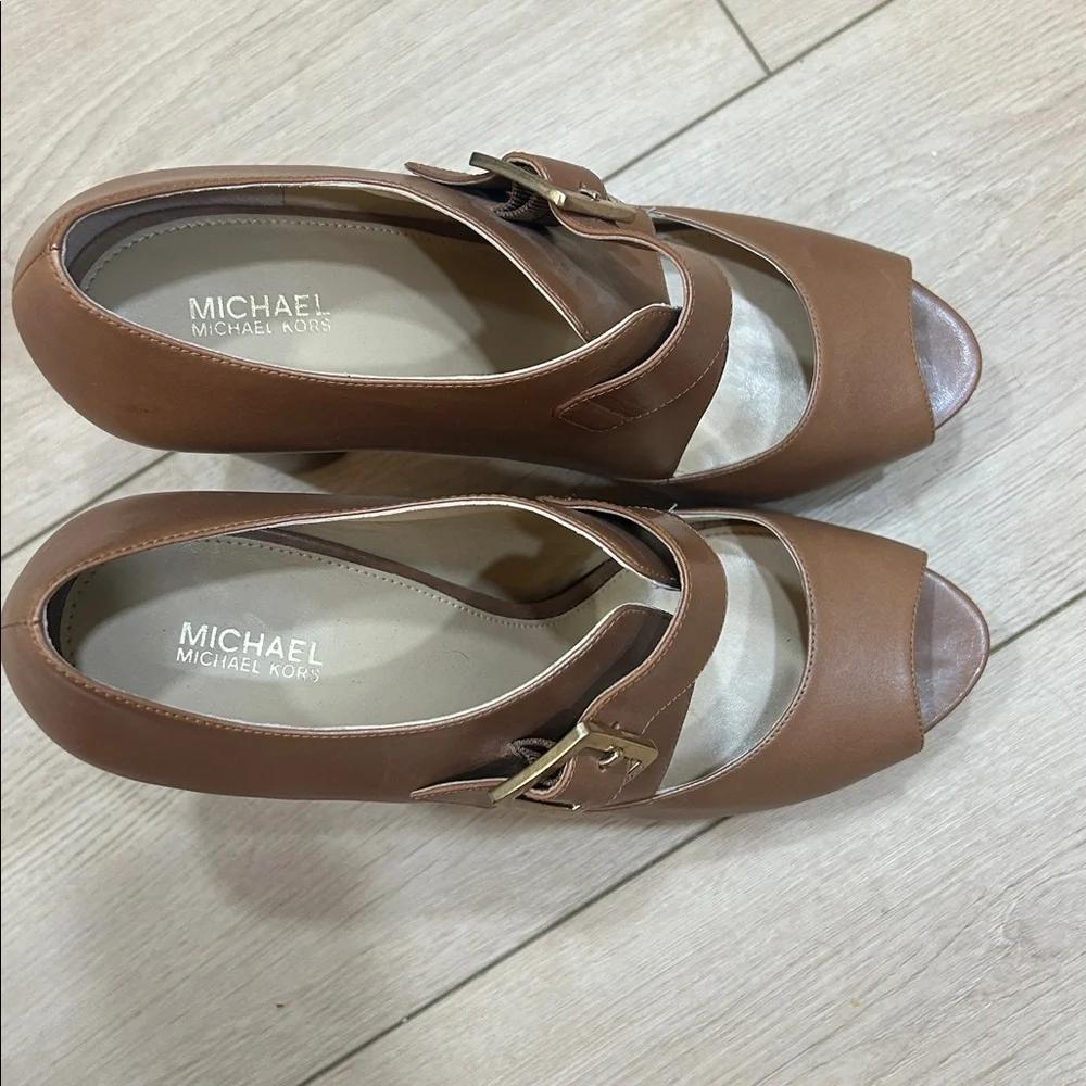 Michael Kors Eleni Platform Leather Block Heels Size 10